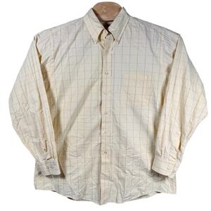Viyella‎ Mens Button Down Shirt Large Cotton Muted Yellow Plaid Business Dress